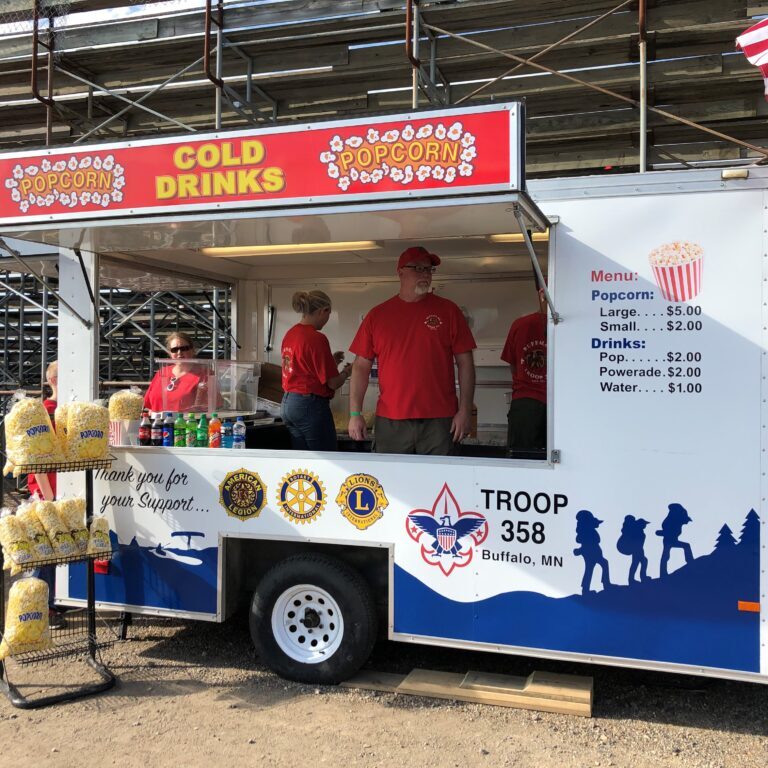 Buffalo Boy Scout Troop 358 selling popcorn as their fundraiser at the Buffalo PRCA Championship Rodeo, 2018.  